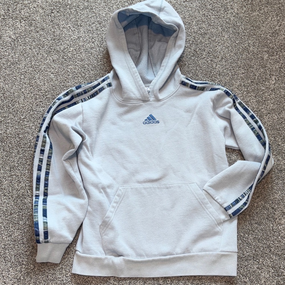 Adidas Light Blue Hoodie with Blue camo stripes